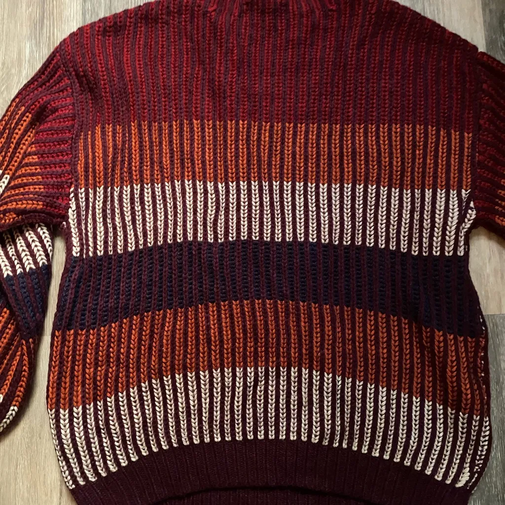 Haptics Multicolor Striped Chunky‎ Knit Oversized Crew Neck Sweater Medium Retro Red - Image 6