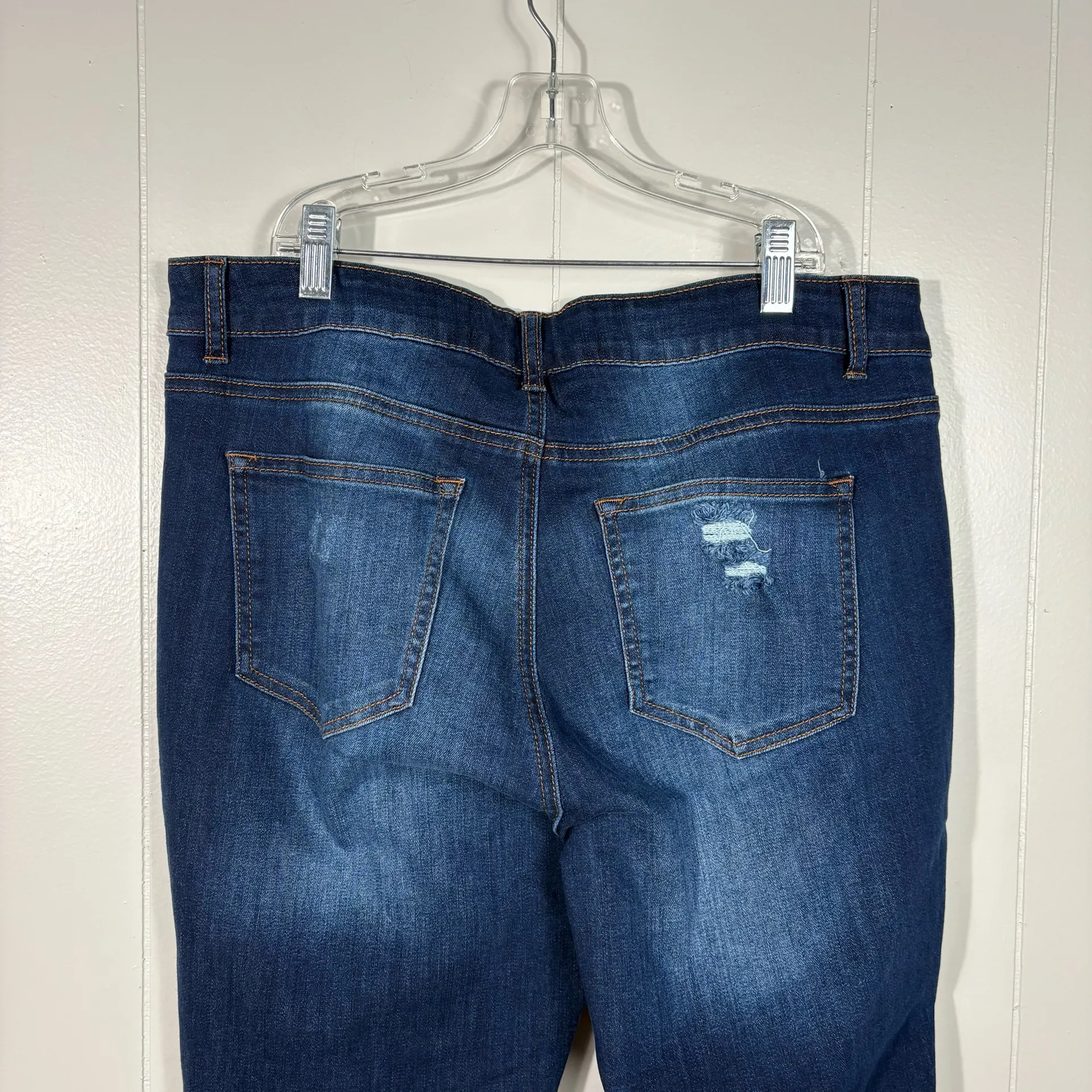EnJean Dark Wash Distressed Jegging Skinny Jeans Plus Size Stretch Denim 1X 1XL Blue - Image 5