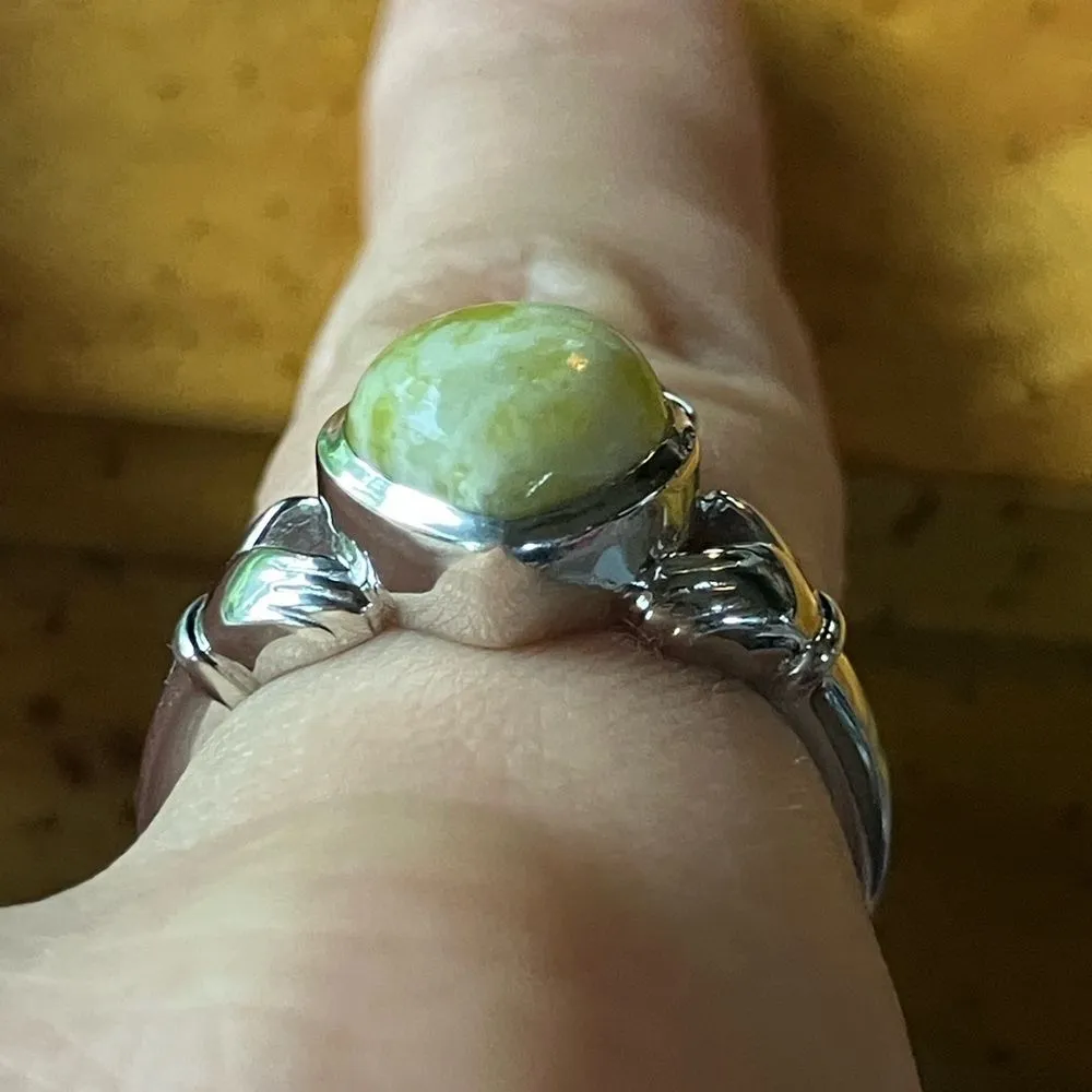 Natural Connemara Marble Sterling Silver Heart Claddagh Ring Size 8 - Image 2