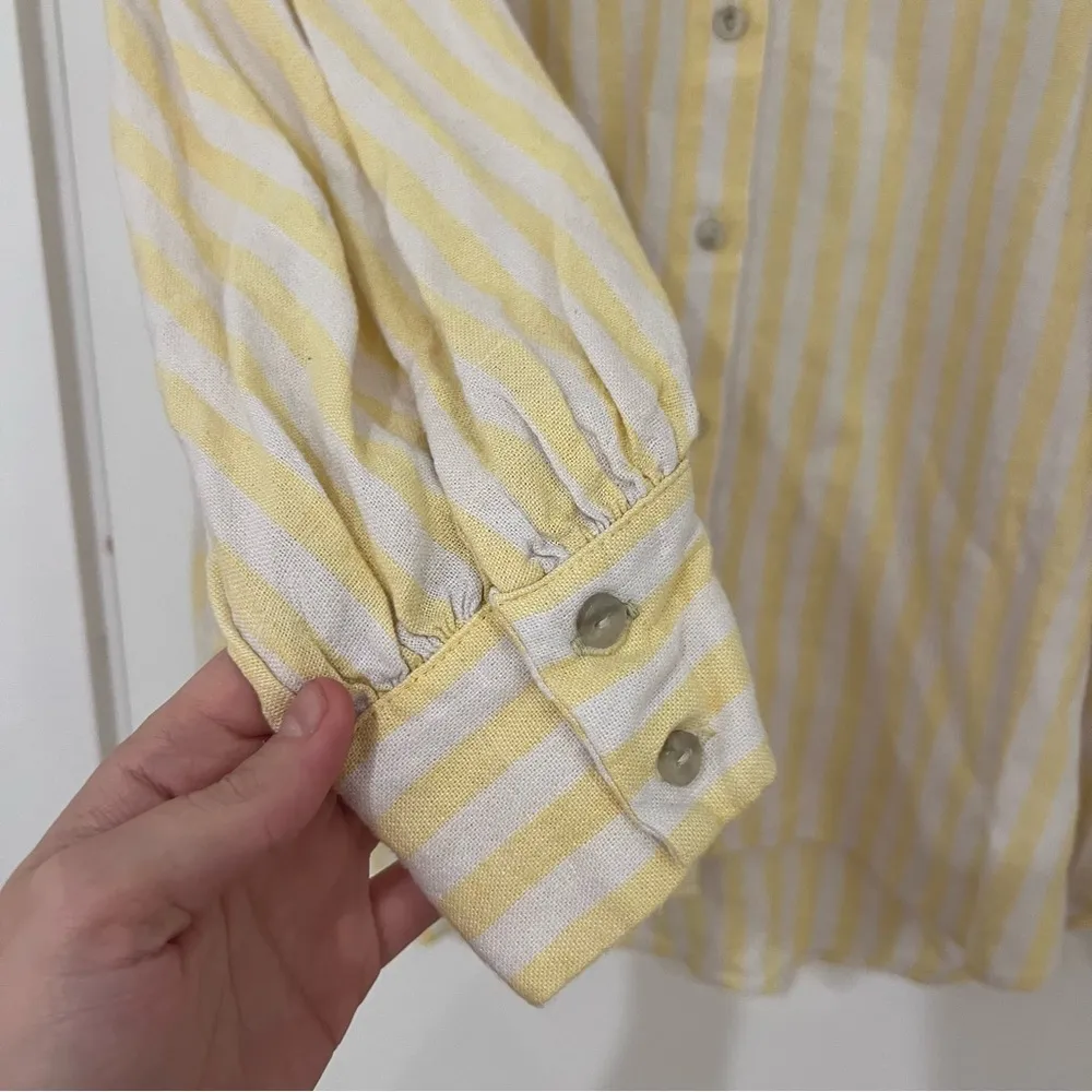 Women's LC Lauren Conrad Oversized Linen Blend Button Down Yellow Stripe Blouse - Image 5