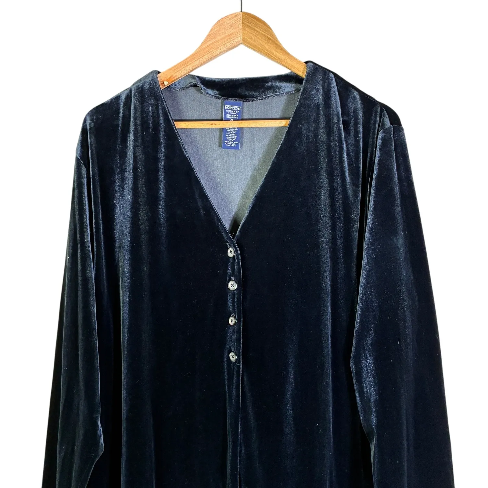 Lands' End Velvet Tunic Top Womens XL Black Long Sleeve Classic Cozy Elegant - Image 2