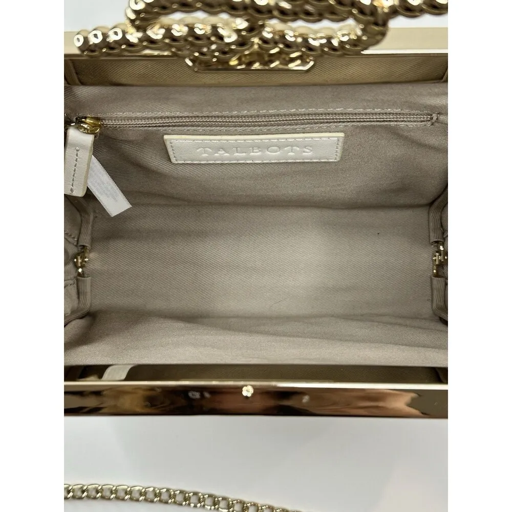 TALBOTS Rattan Wicker Crossbody Clutch Woven Straw Handbag Gold Chain Strap Knot - Image 7