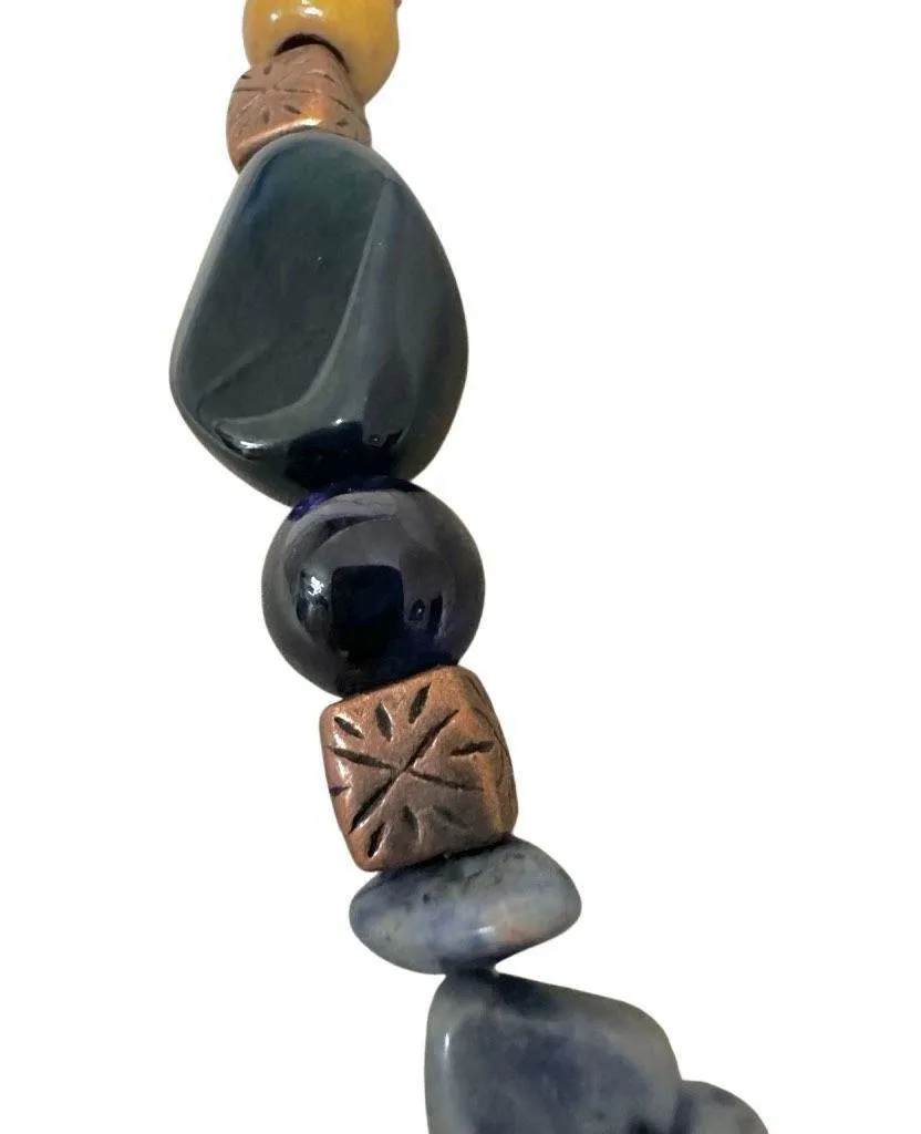 Boho Sodalite, Wood & Copper Statement Necklace - Image 9