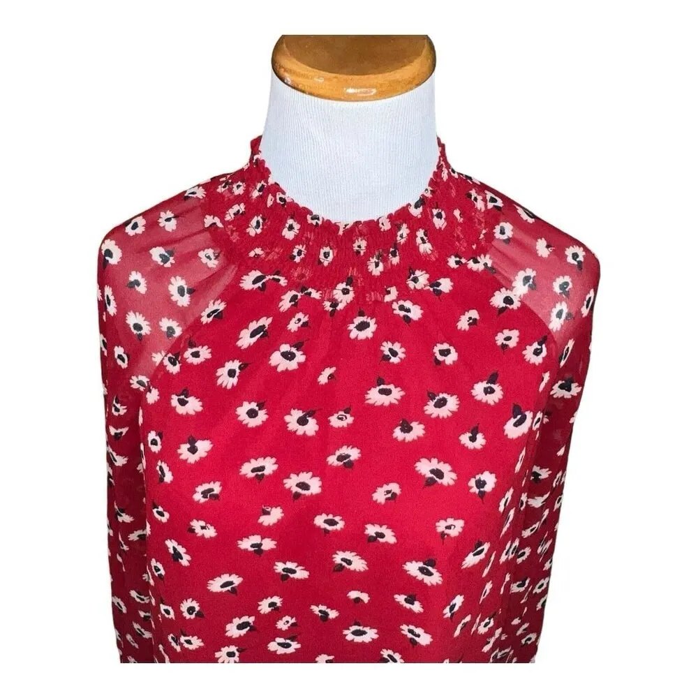 Madewell Mistlight Mock Neck‎ Top in Seattle Floral Size XS Nouveau Red Blouse - Image 3