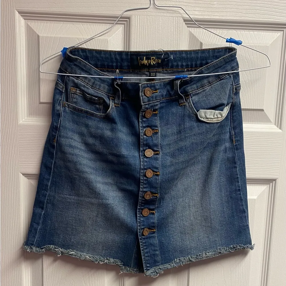 Indigo Rein Button Up Cotton Blend Denim Jean Mini Skirt Size 7/27 - Image 3