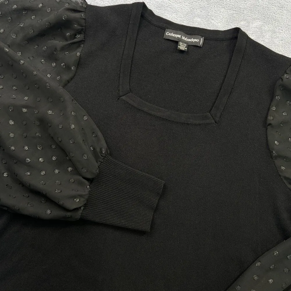 Catherine Malandrino Black Sheer Polka Dot Sleeves‎ Pullover Sweater 2X Classic - Image 3