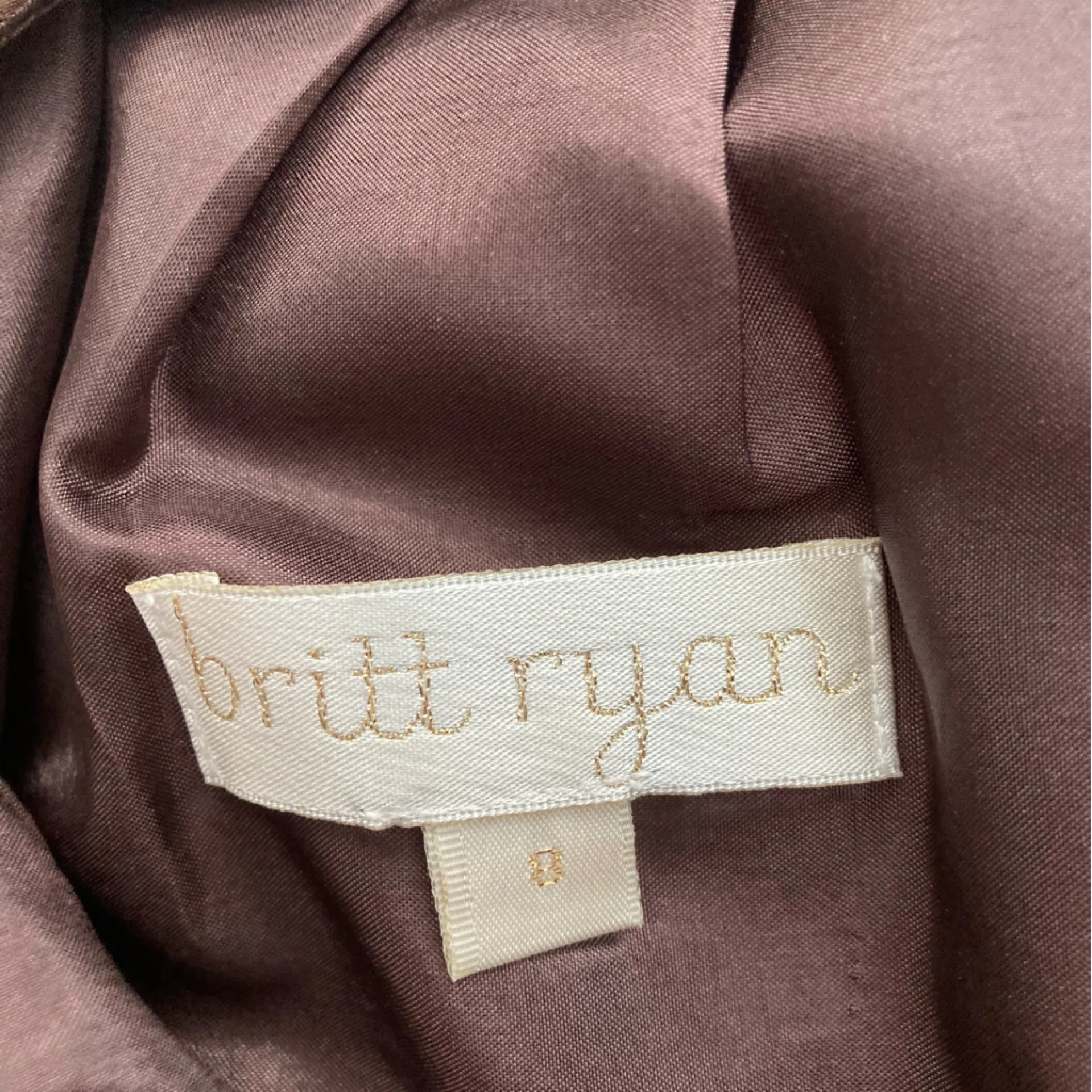 Britt Ryan Brown 100% Silk Midi Dress Size 8 High Neck Professional Pleated EUC - Image 5