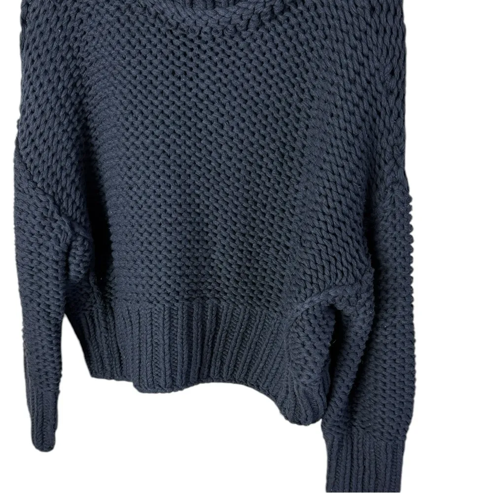 Free People Sz Small My Only Sunshine Sweater in Black Chunky Knit Turtle Neck - Image 5