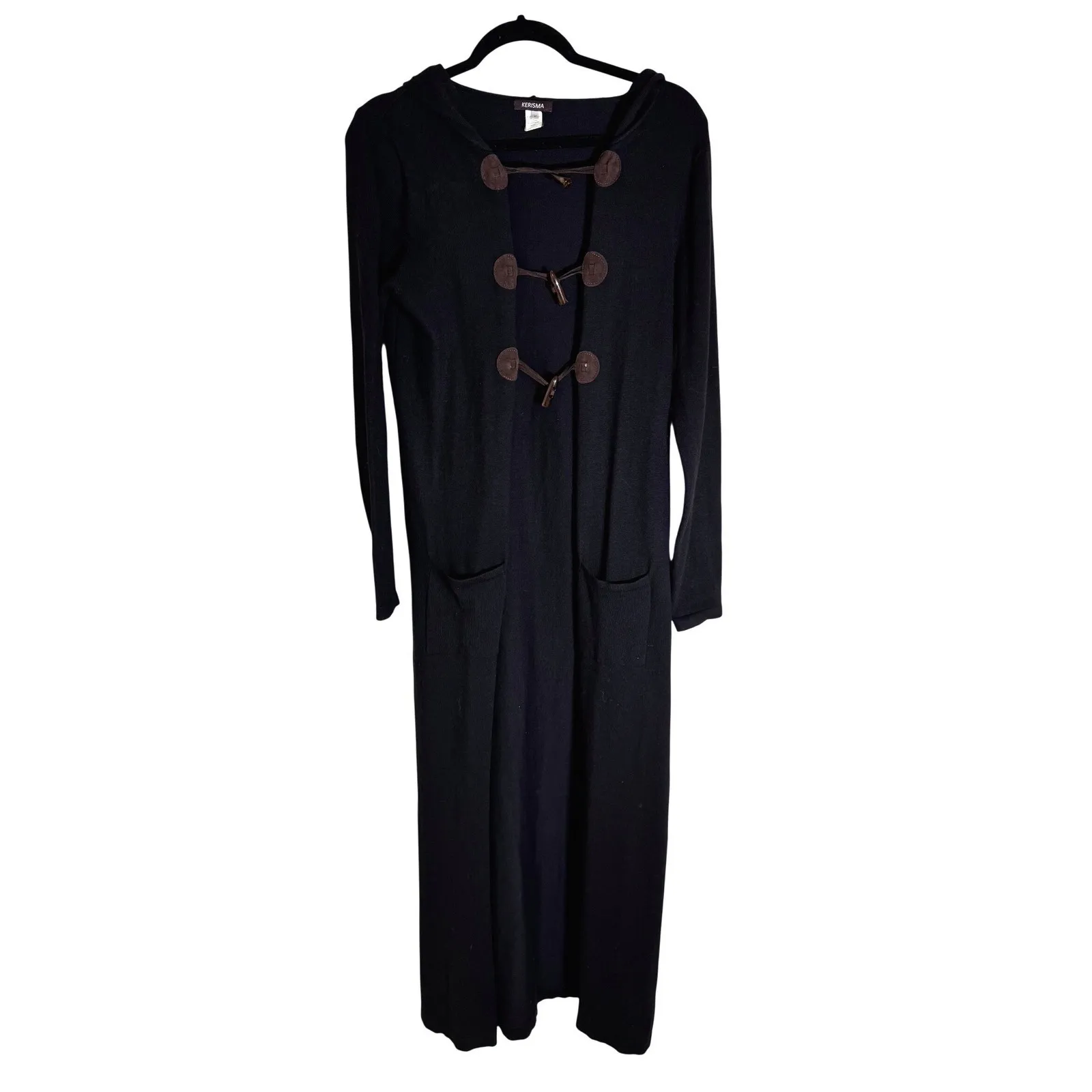 KERISMA Black Hooded Duster Cardigan Sweater Toggle Closure Pockets Women's M - Image 2