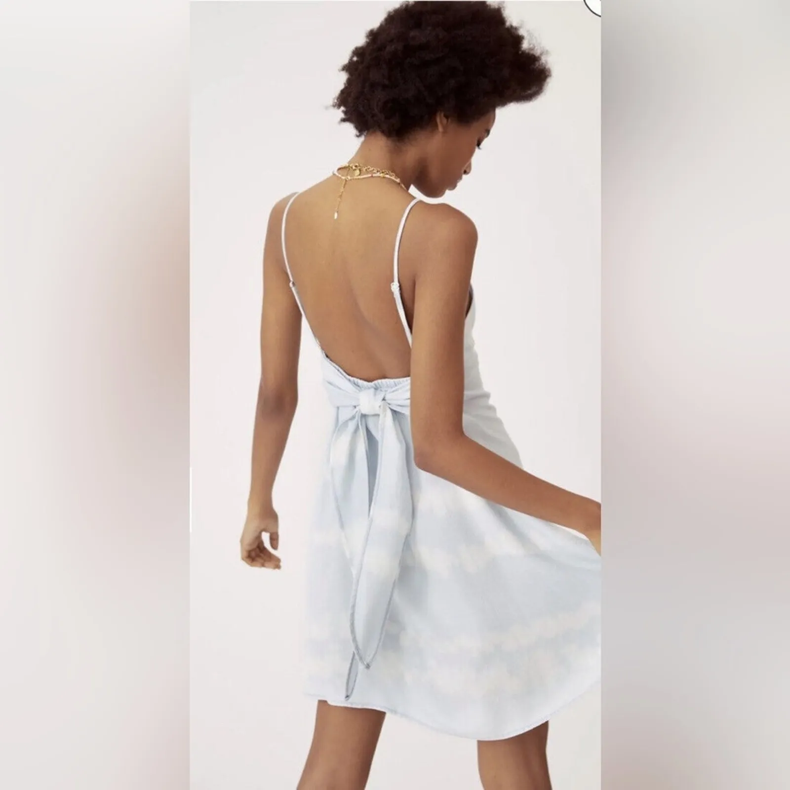 Cloth & Stone Anthropologie Mini Swing Dress Womens XS Blue Backless Coastal - Image 2