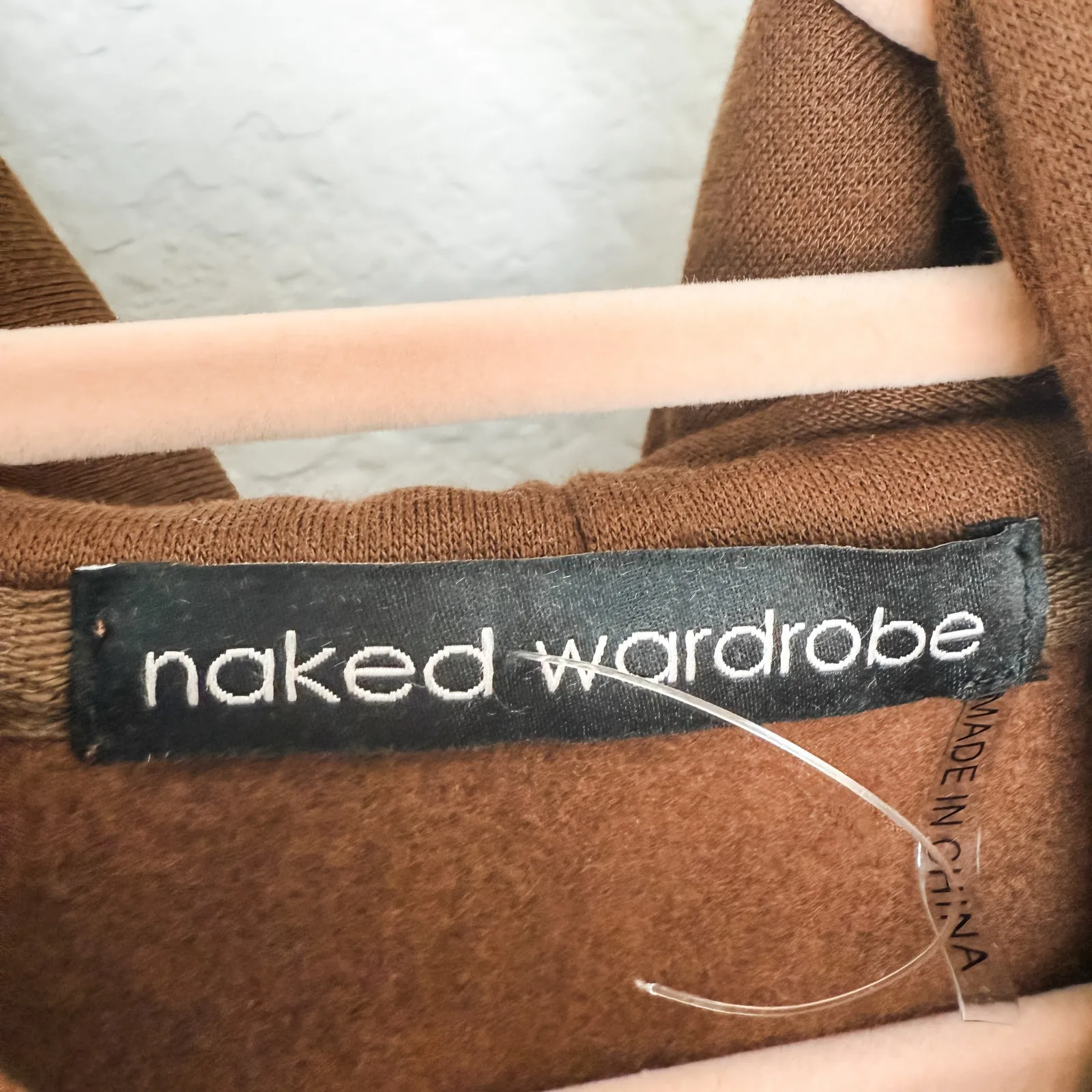 NWOT Naked Wardrobe Cropped Hoodie Sweatshirt Brown‎ Size Medium - Image 3