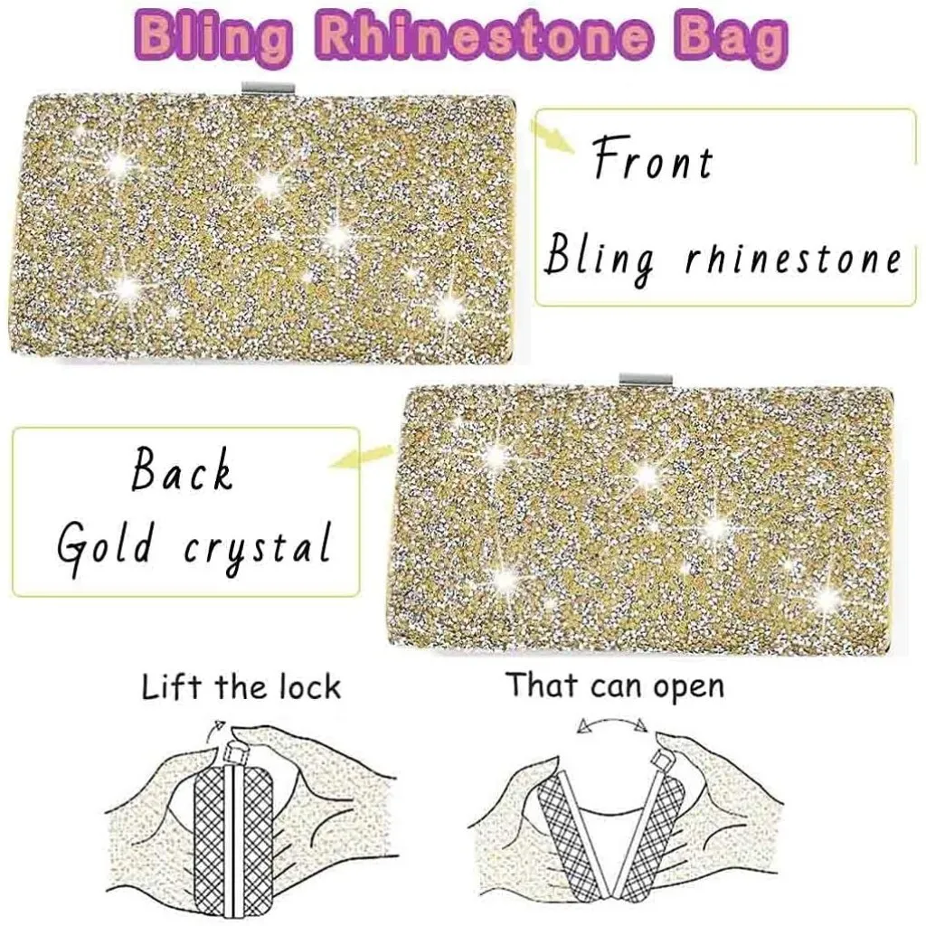 ⚡ Women's Glitter Double Sided Diamond Evening Clutch Crossbody Gold Bag - Image 4