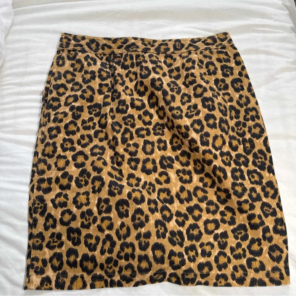 Ralph Lauren Leopard Print Brown Black Button Down Pencil Skirt linen blend - Image 5