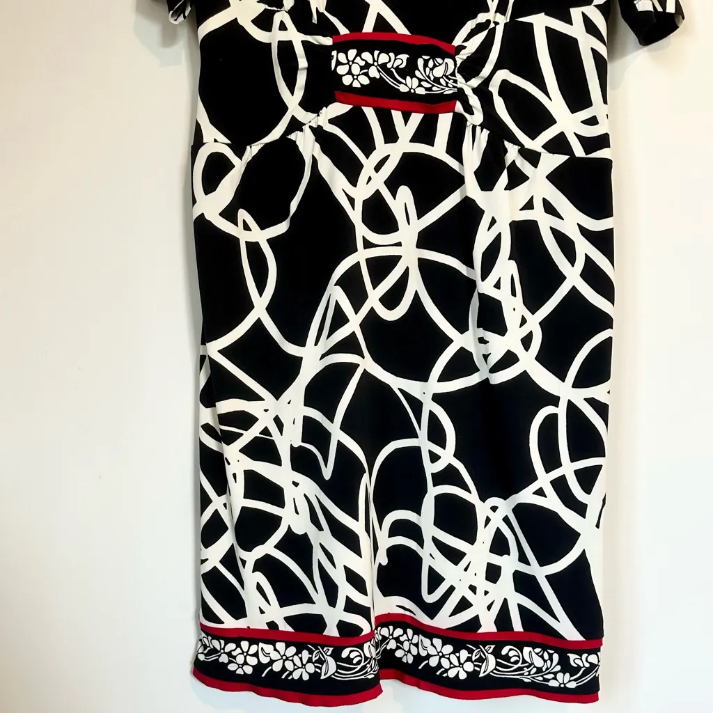 Donna Morgan Black and White Abstract Midi Dress - Size: 12 - Image 4