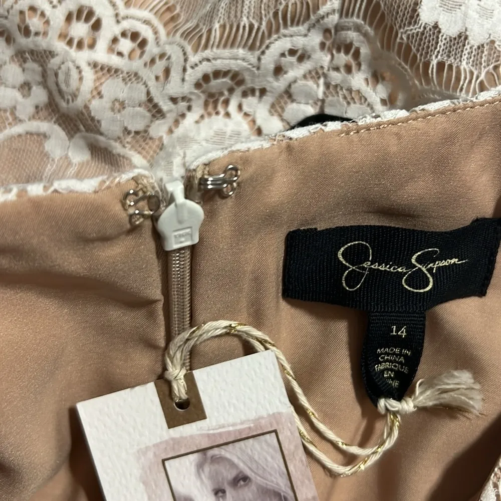 Jessica Simpson size 14 layered lace tiered dress black cream sleeveless formal - Image 12