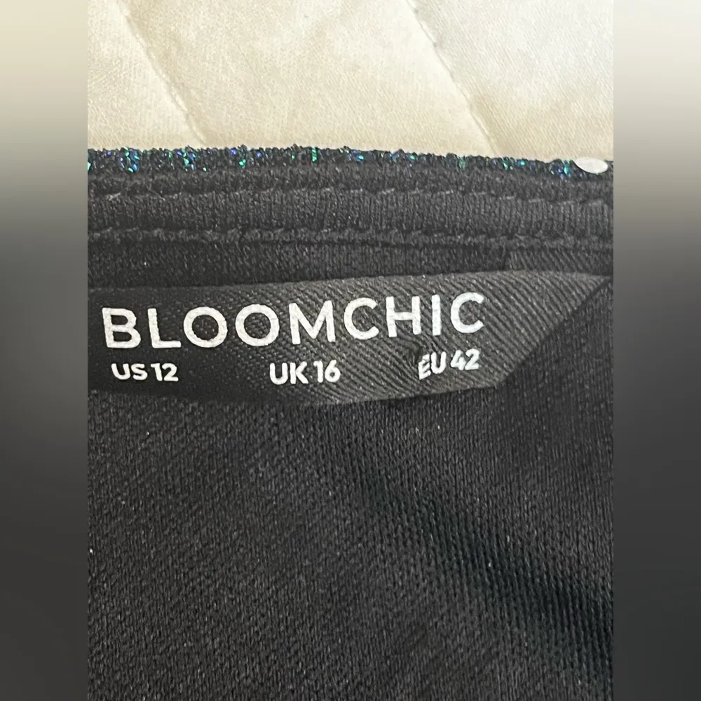 Bloomchic Sequin Mesh Lantern Sleeve Wrap Belted Striped Blouse nwot Blue Size 12 - Image 3