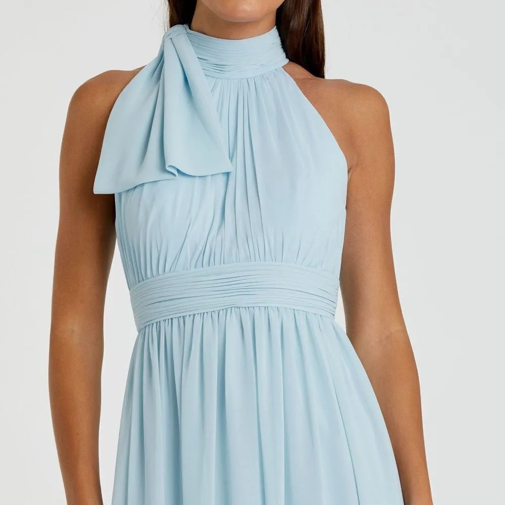 Mac Duggal 55035 Womens Blue High Neck Chiffon Gown with Bow - Image 3