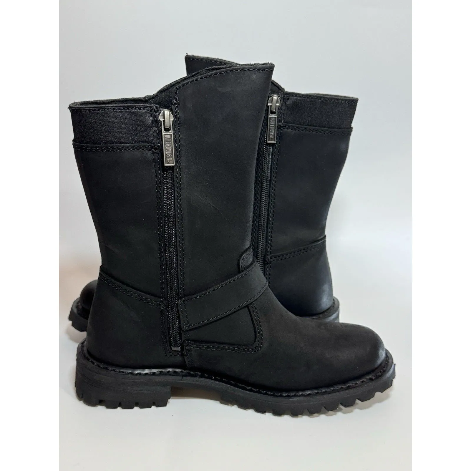 Harley davidson Motorcycle BOOTS womens black leather 6 zip pull slip ankle 8" - Image 2
