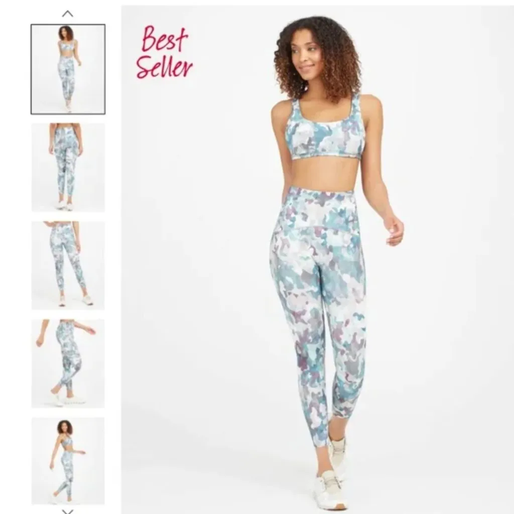 SPANX Booty Boost® Active Printed 7/8 Leggings M Painted Blue Camo Activewear - Image 3