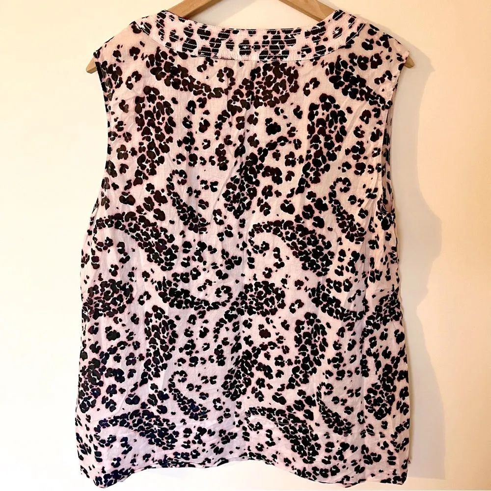 Talbots Cotton Trapunto Popover Sleeveless Blouse Pink Leopard Paisley Print 1X - Image 3