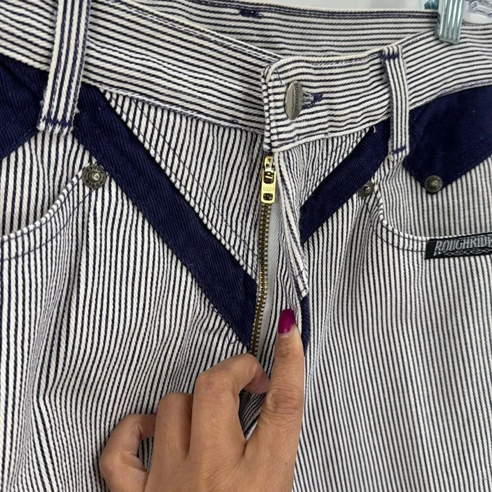 Vintage Roughrider blue white pin striped high waisted jeans western size 11 - Image 5