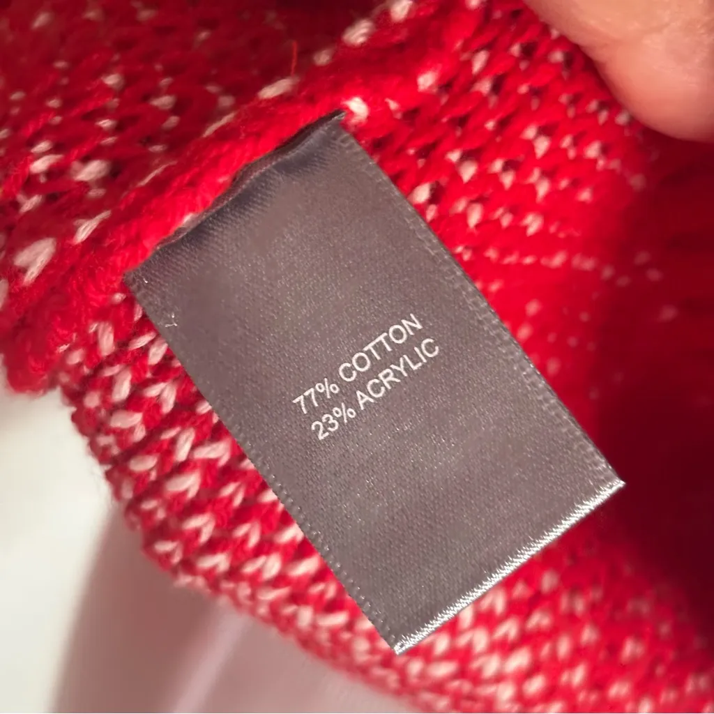 Marled Red and White Heart Pattern Crew Neck Sweater Size M - Image 7