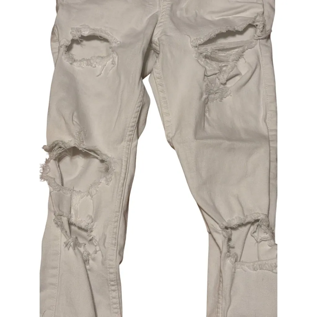 Hollister White High Rise Super Skinny Distressed Jeans Destroyed Rips Sz 0R - Image 2