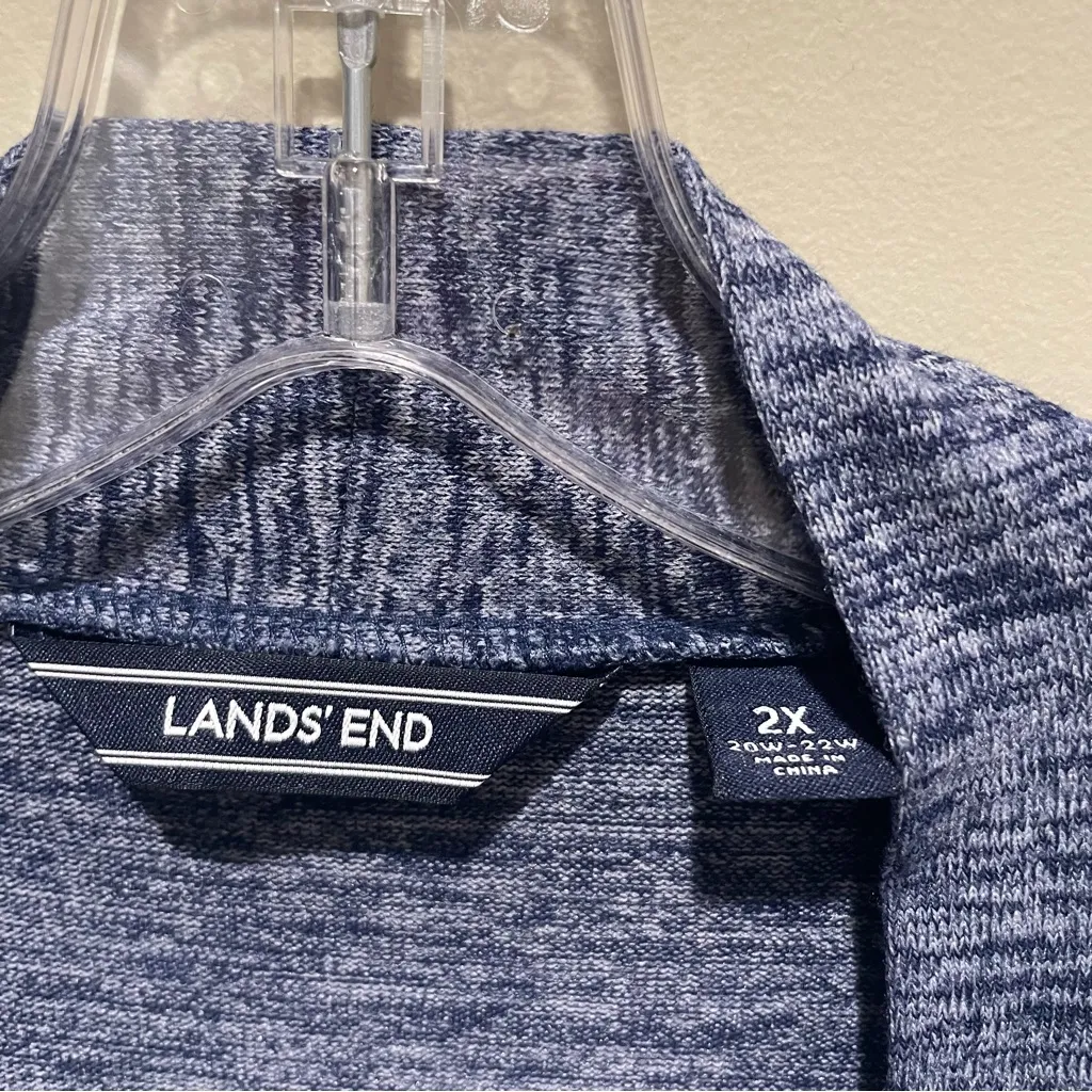Lands End Open Front Long Cardigan Blue Womens Size 2X Long Sleeve Knit - Image 7