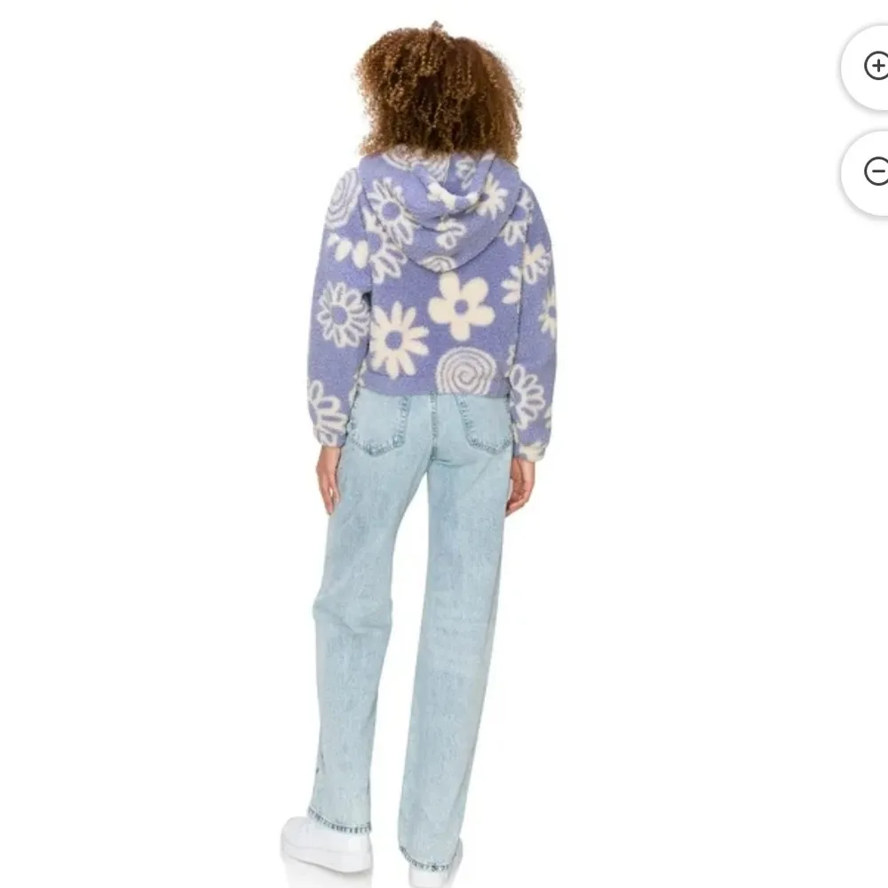 Cali1850 Printed Faux Sherling Cropped Hoodie Outerwear Winter Coat Jacket Purple - Image 4