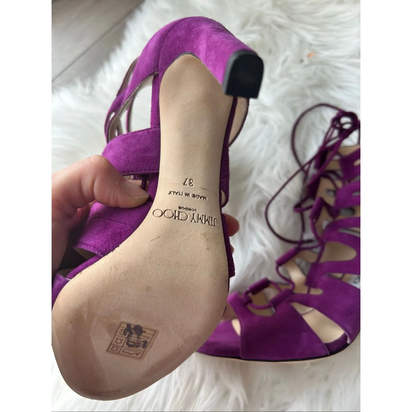 Jimmy Choo Magenta Suede Heels strapy heel new no box purple size 37 or 7 - Image 5