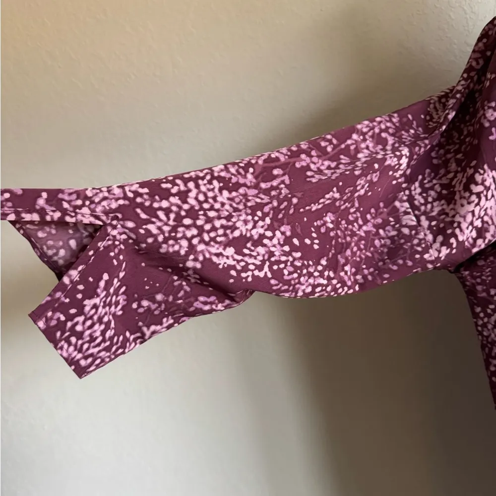 H Halston Purple and Lilac Print V-Neck Knee Length Shift Shirt Dress Women’s S - Image 3