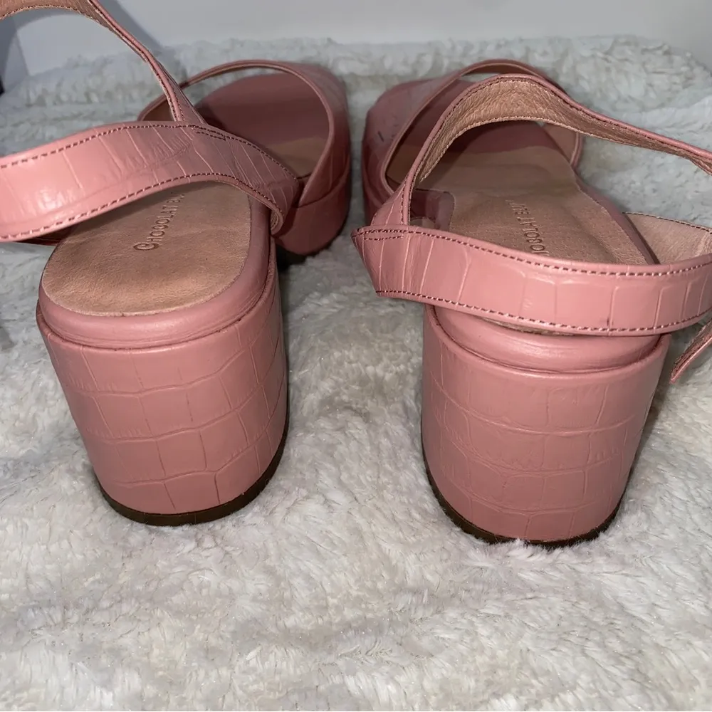 Chocolat Blu Vitoria Dusty Rose Pink Crocodile Ankle Strap Block Heels Size 7 - Image 5