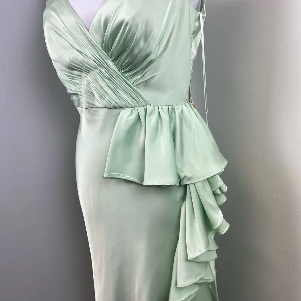 Mac Duggal Pistachio Satin Ruffled Asymmetrical Gown Size 8 67815 Pastel - Image 6