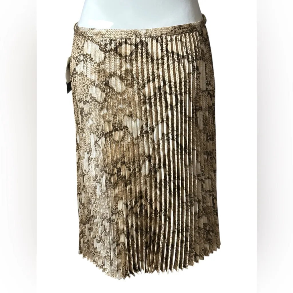 Lauren Ralph Lauren 6 Skirt Pleated Snake Animal Print Satin Charmeuse NWT Brown - Image 10