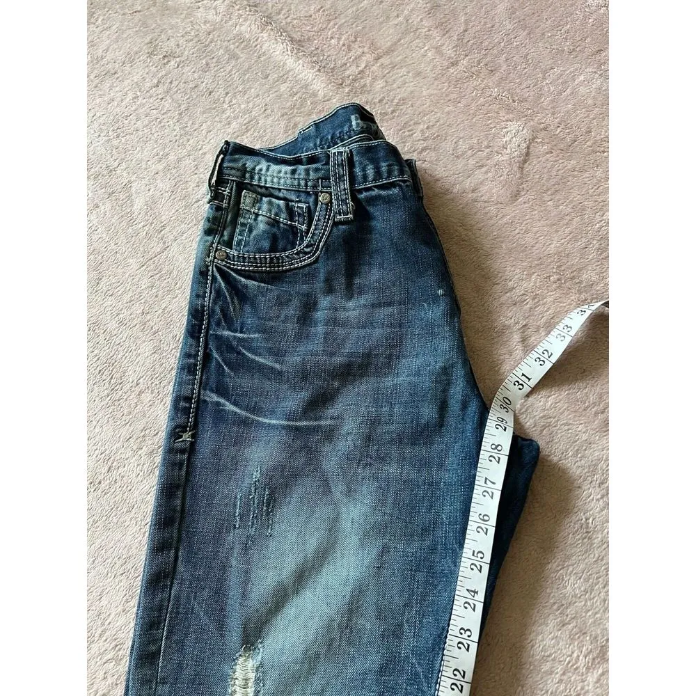 B Tuff Torque Western Barbed Wire Distressed Blue Denim Jeans Women's Size 14 - Image 10