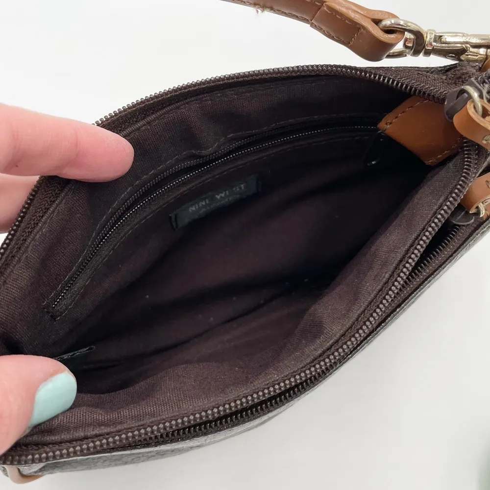 Vintage Nine West Y2K Mini Shoulder Bag Purse Deep Brown Faux Leather Retro 2000 - Image 3