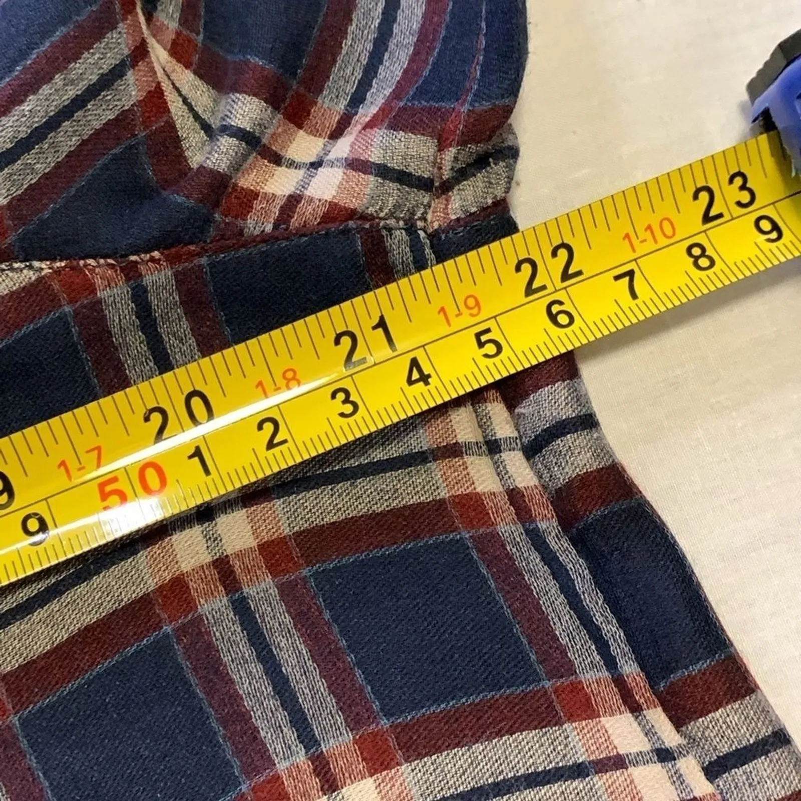 LOFT Checkered Soften Blue/Red Career Plaid Colored Button Down Shirt,‎ Size S # - Image 9