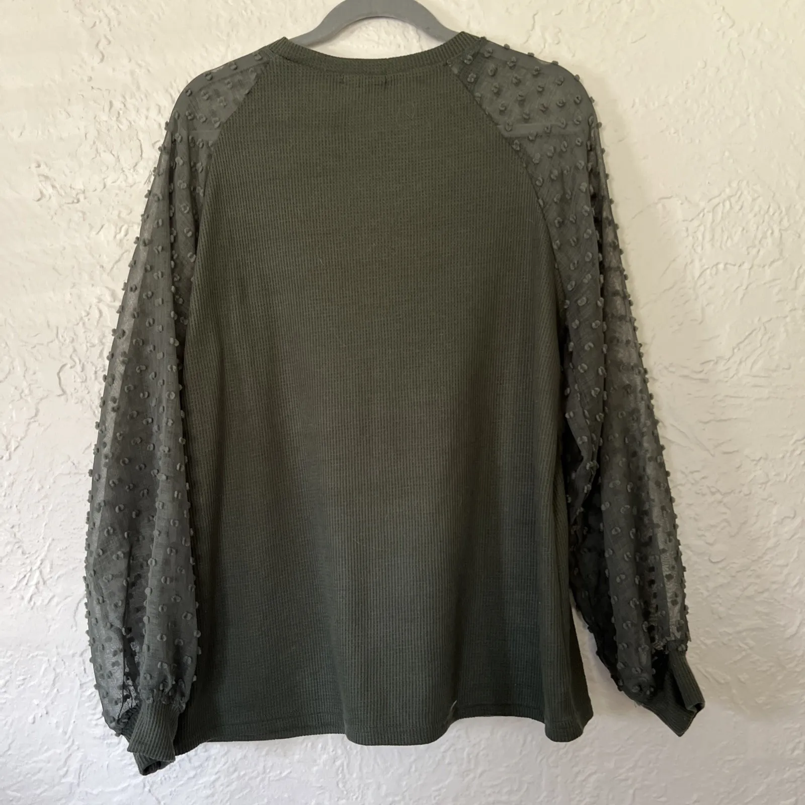 Womans green swiss dot‎ chiffon long sleeve Waffle Weave Blouse Top size XL - Image 4
