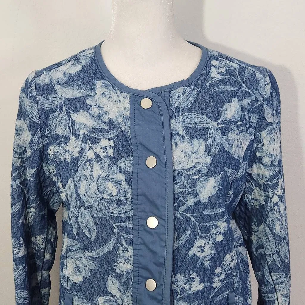 Isaac Mizrahi Blue Floral Quilted Jacket Size XXS Blue Botanic Print Jacket - Image 2