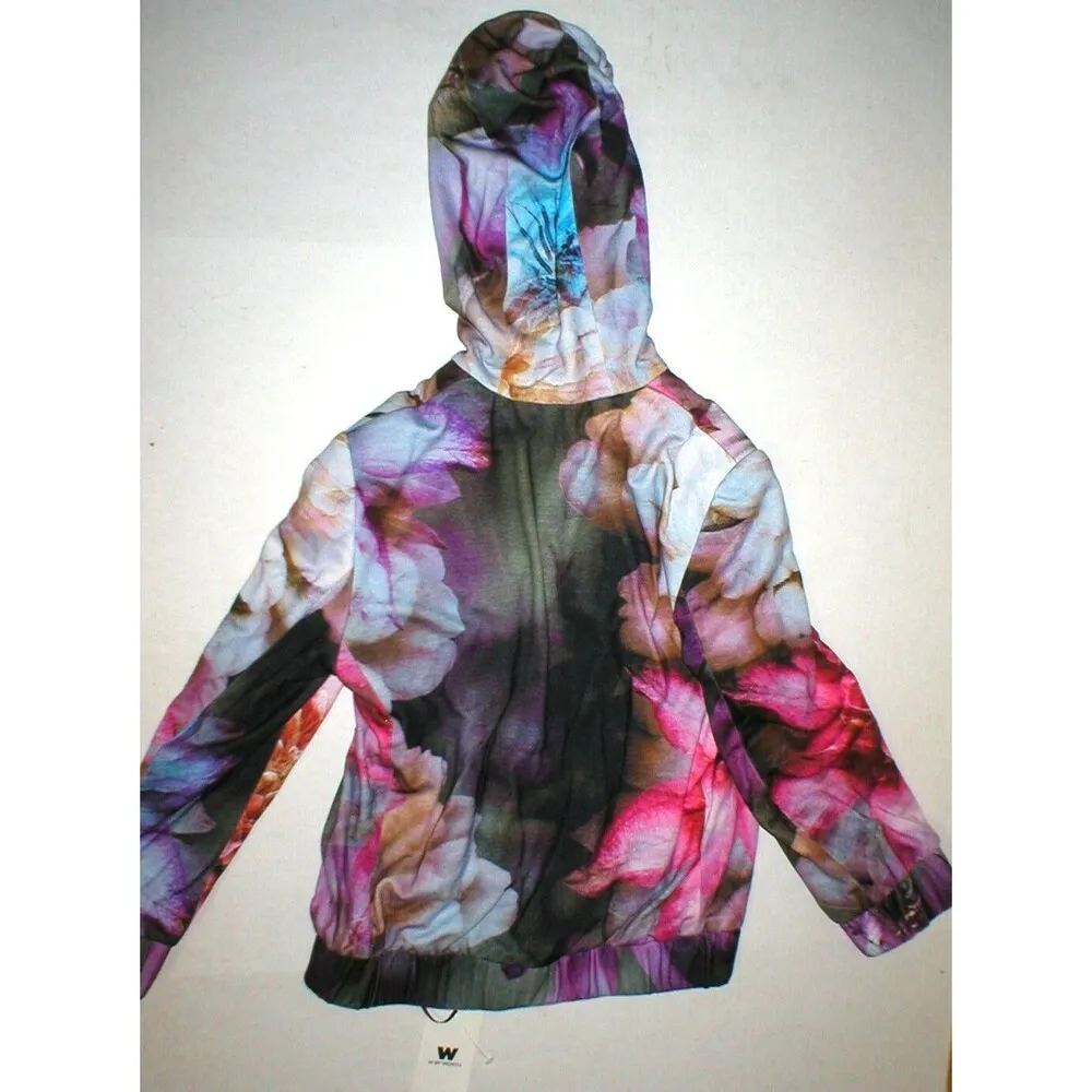 NWT $398 Womens 4 Designer Worth New York Jacket Hoodie Purple Blue Flowers Pin - Image 3