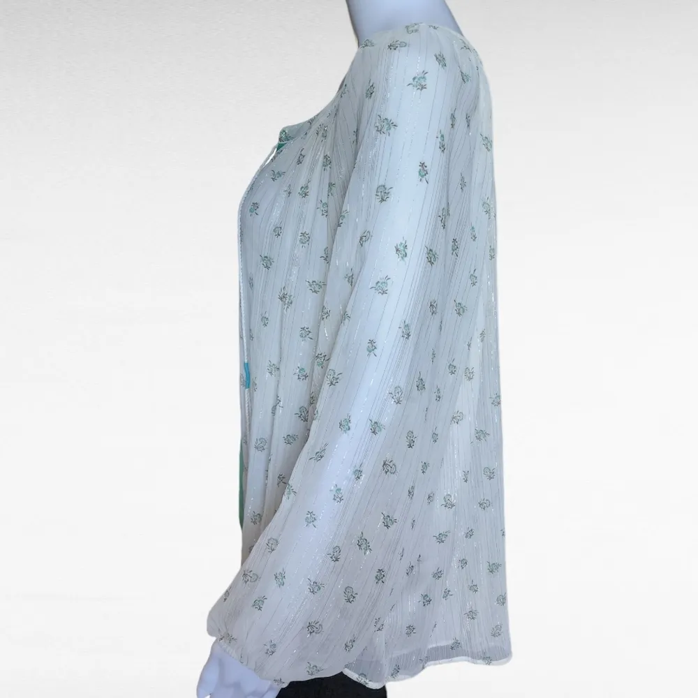 Anthropologie Daniel Rainn Kaya Green White Peasant Blouse Size Small - Image 4