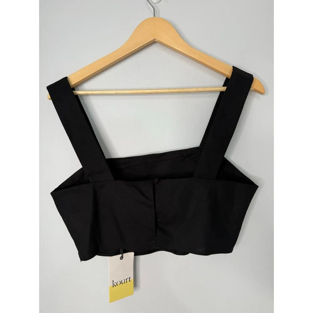 kourt Taylar Cropped Linen Blend Minimalist Casual Stylish Black Top 8 - Image 7