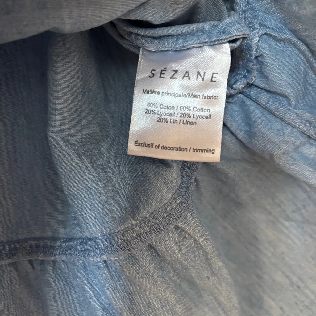 Sezane Anita Chambray Top Lace Up Denim Blouse Bell Sleeve Peplum Size 42 US 10 - Image 9