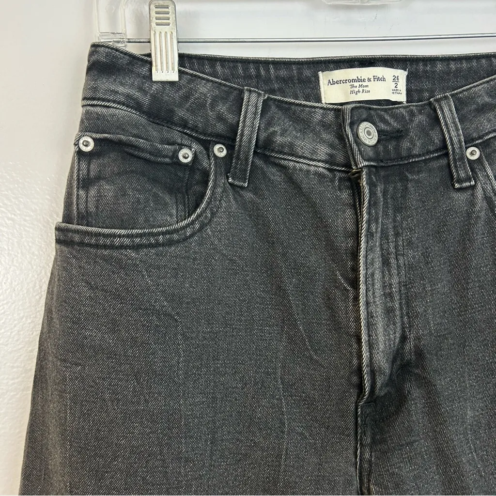 Abercrombie & Fitch The Mom High Rise Curve Love Black Denim Jeans Size 26/2 - Image 3