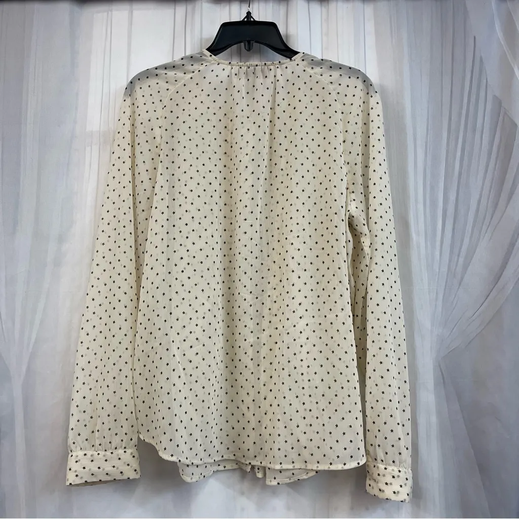 LOFT Ivory and Black Dotted Ruffle Blouse - Image 4