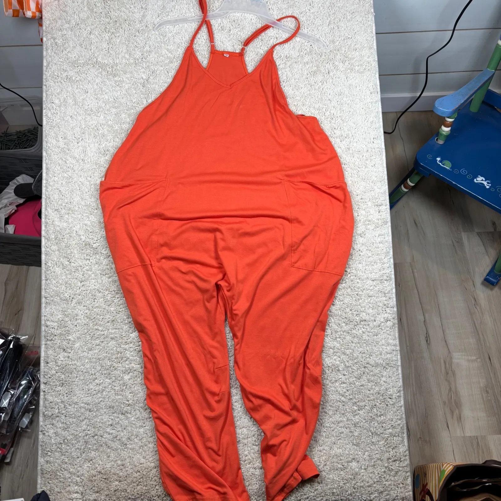 Orange Solid Sleeveless Wide Leg Jumpsuit Romper Pockets Plus Size XXL - Image 8