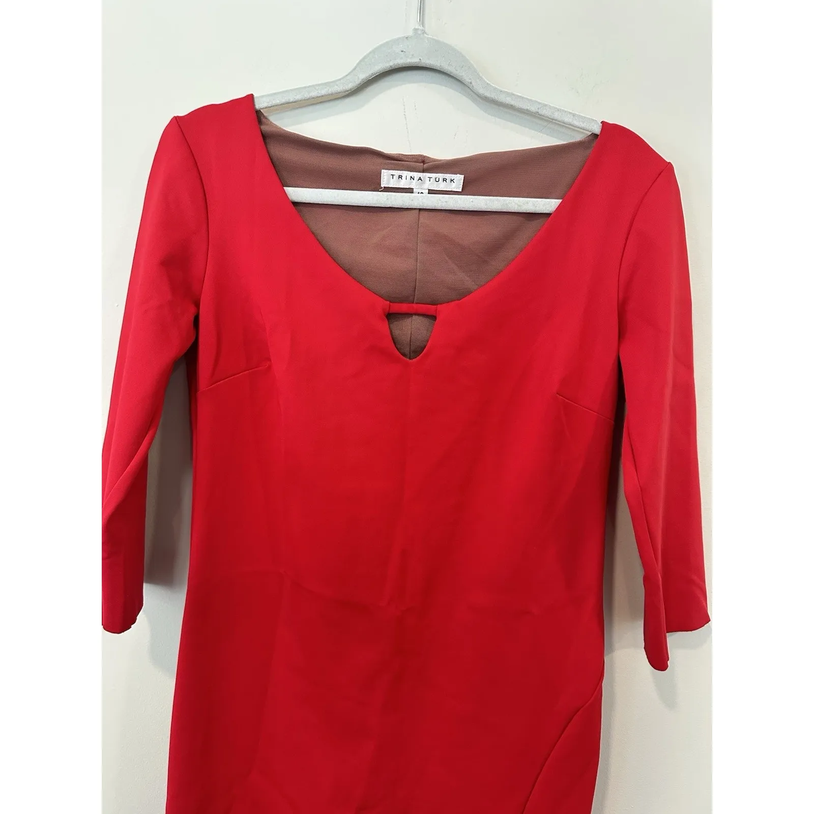 Trina Turk Red Knee Length Dress Size 10 With Slid 3/4 Sleeves 2133 - Image 2