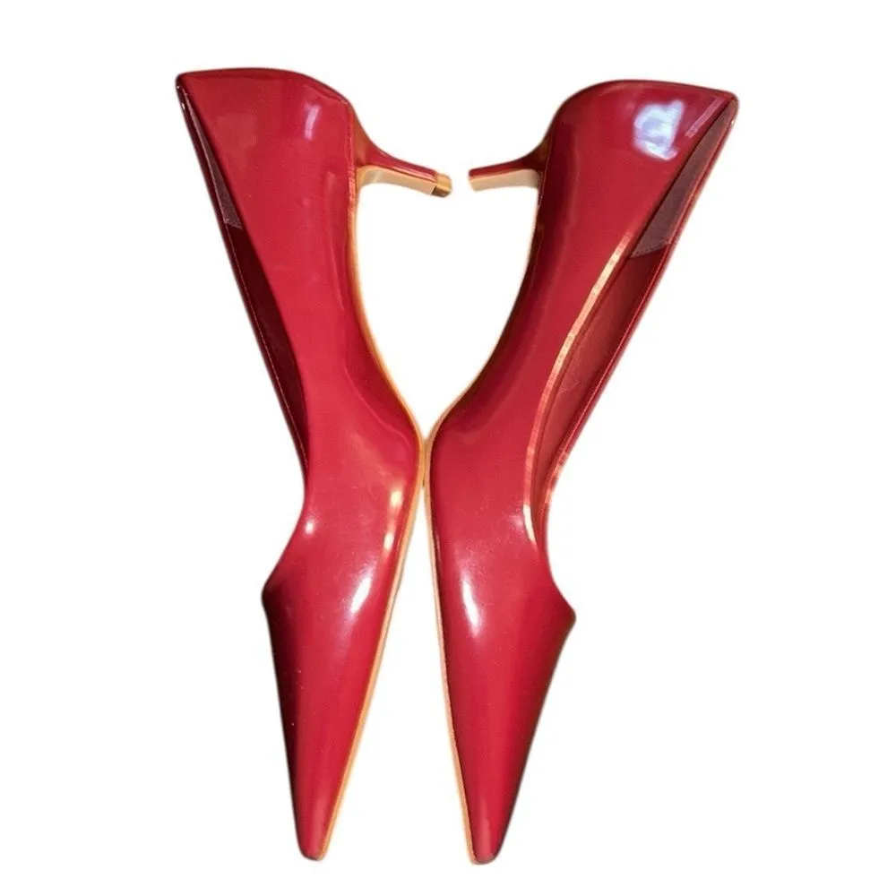 Mango Burgundy Patent Leather Effect Kitten Heel Shoes(Size 39) - Image 5