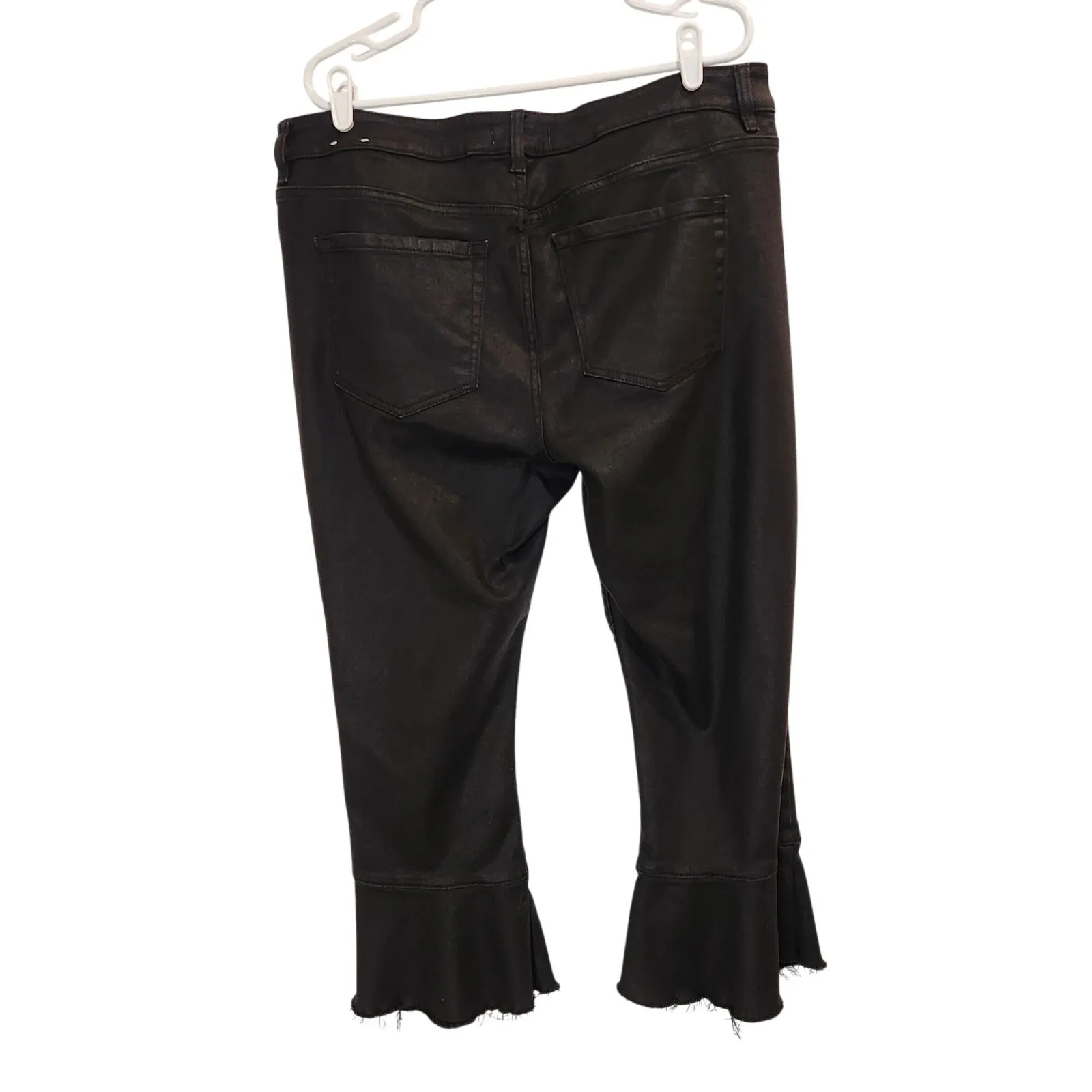 Lane Bryant Black Frayed Hem Faux Leather Hi-Rise Skinny Flare Trouser Pants 18R - Image 2