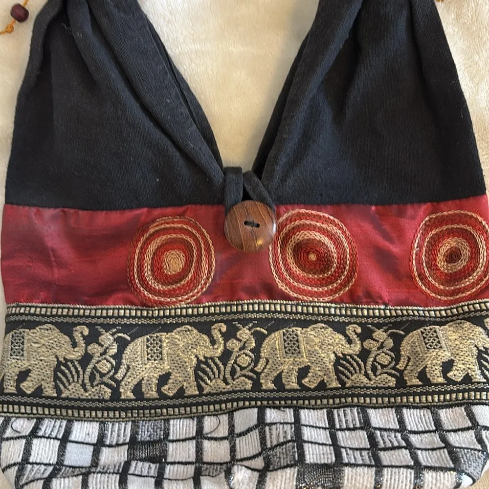 BLACK CLOTH MINI BAG RED SATIN METALLIC AND COTTON WITH ELEPHANT DESIGN - Image 7